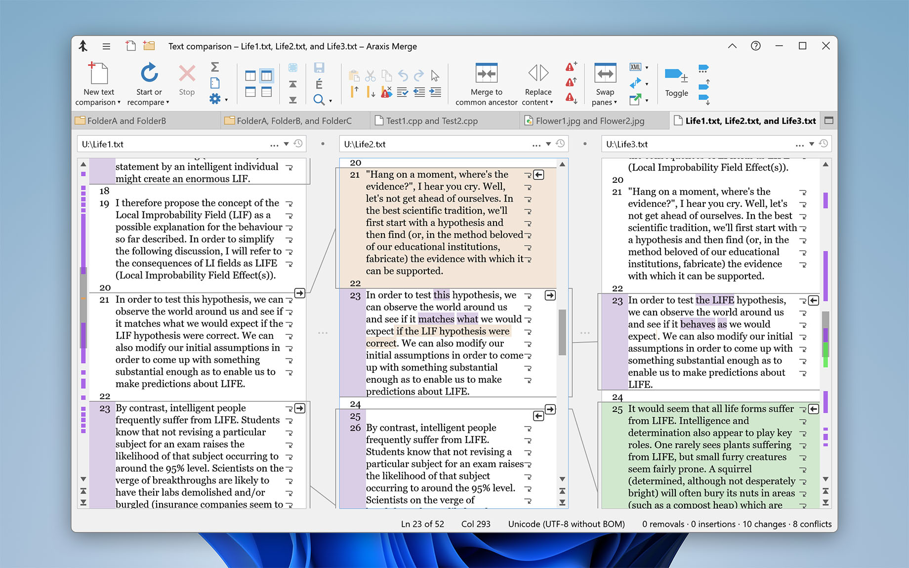 Three-way text comparison (Merge for Windows)